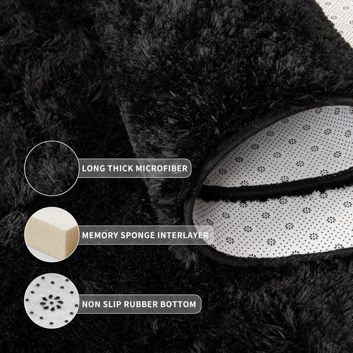 Tapis Salon Shaggy 160 x 230cm Descente de lit Chambre Grande Taille Tapis Moelleux Noir Style Moderne pour Salon Chambre Canapé
