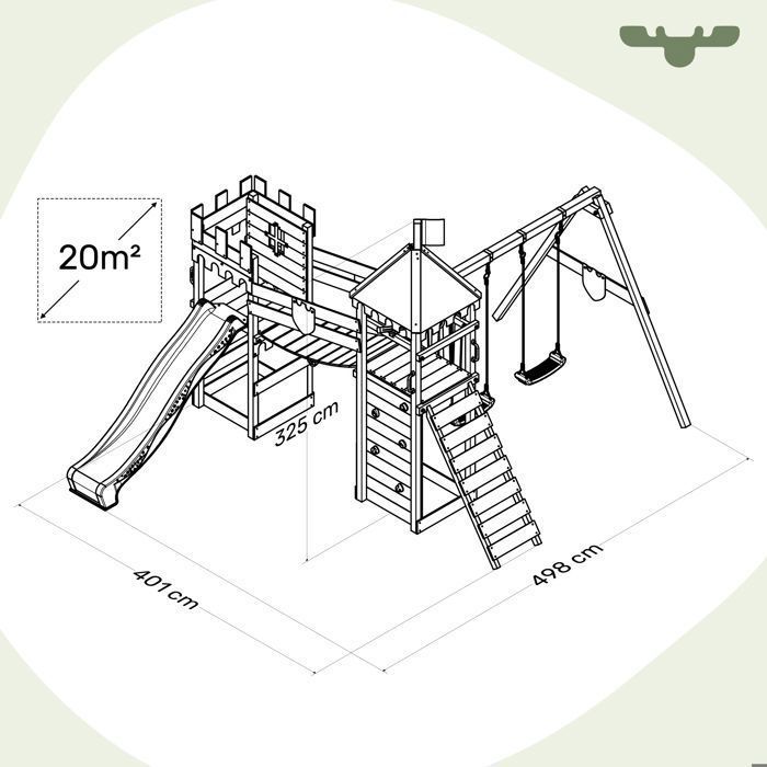 Tour de jeux bois FATMOOSE RiverRun Royal XXL avec double balançoire, toboggan pomme vert et pont suspendu – 10 ans de garantie*