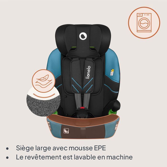 Seggiolino auto convertibile LIONELO Levi Fix i-Size - ISOFIX - 76-150 cm - Seduta larga - Gruppo 1/2/3 - Blu
