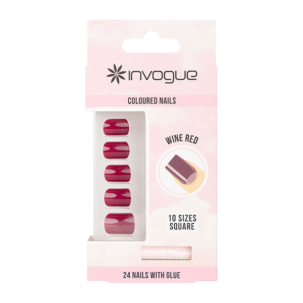 Unghie finte quadrate Invogue color rosso vino - Confezione da 24