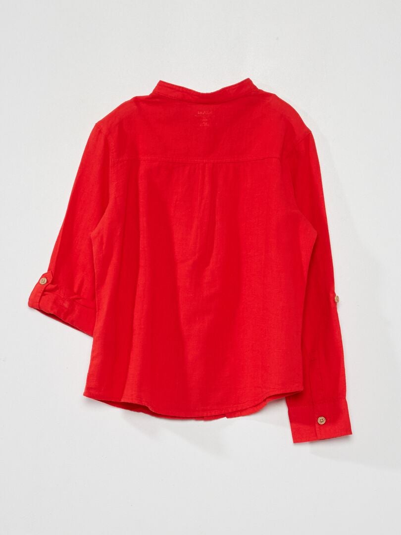 Linnen overhemd met opstaande kraag - ROOD