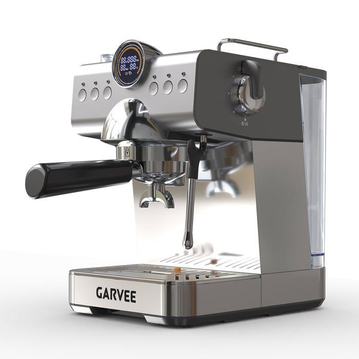 Cafetière expresso semi-automatique 20 bar avec broyeur intégré – Acier inoxydable – Buse vapeur – Compacte et facile à nettoyer