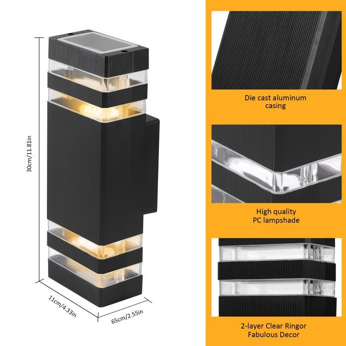 Aplique de pared LED para exteriores de 2 piezas, lámpara de pared exterior impermeable IP65, aplique de pared moderno color antracita