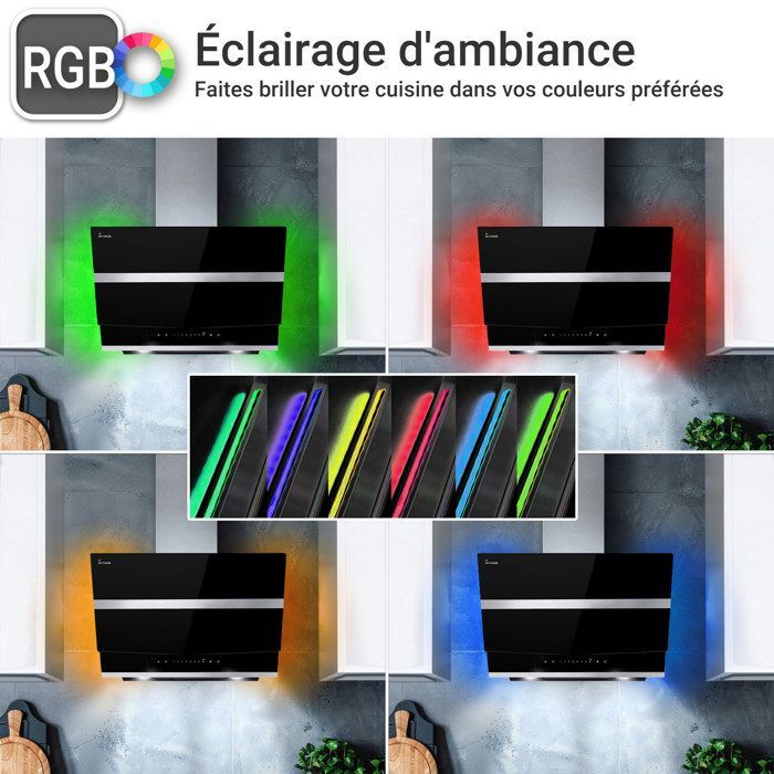 KKT KOLBE | 80 cm afzuigkap | Schuine wandmontage | Roestvrij staal & zwart glas | WiFi | RGB LED | Touchbediening | HERMES8005SM