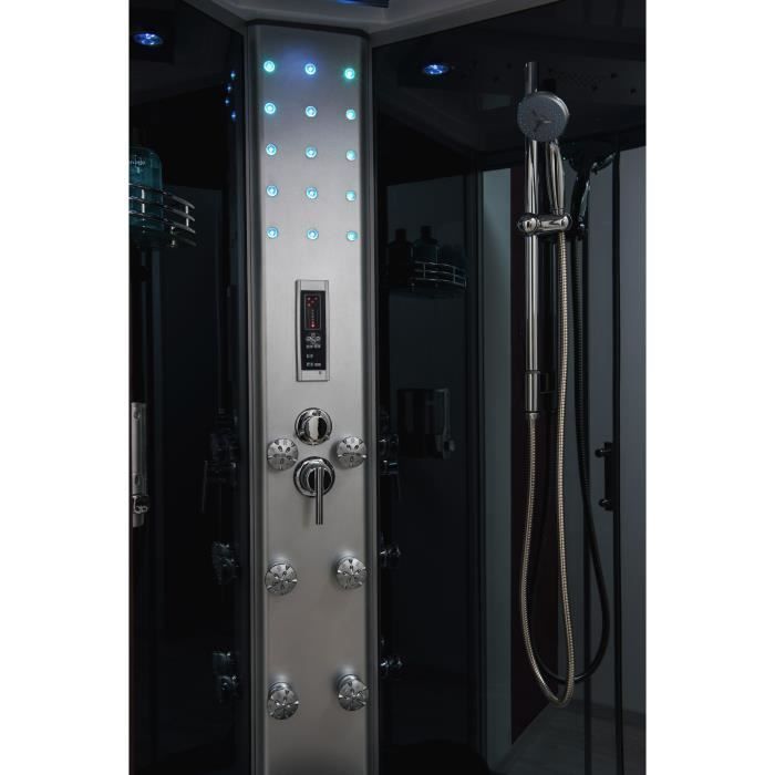 Cabina de ducha de hidromasaje SKADI ONDEE - 140x80cm - Perfiles de aluminio - Negro mate - Sin silicona