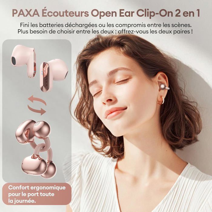Dual 2-in-1 Clip-on Open-Ear Wireless Bluetooth Earphones, Bluetooth 6.0-0 Delay, 140H Battery Life, L/R Recognition [YC201]
