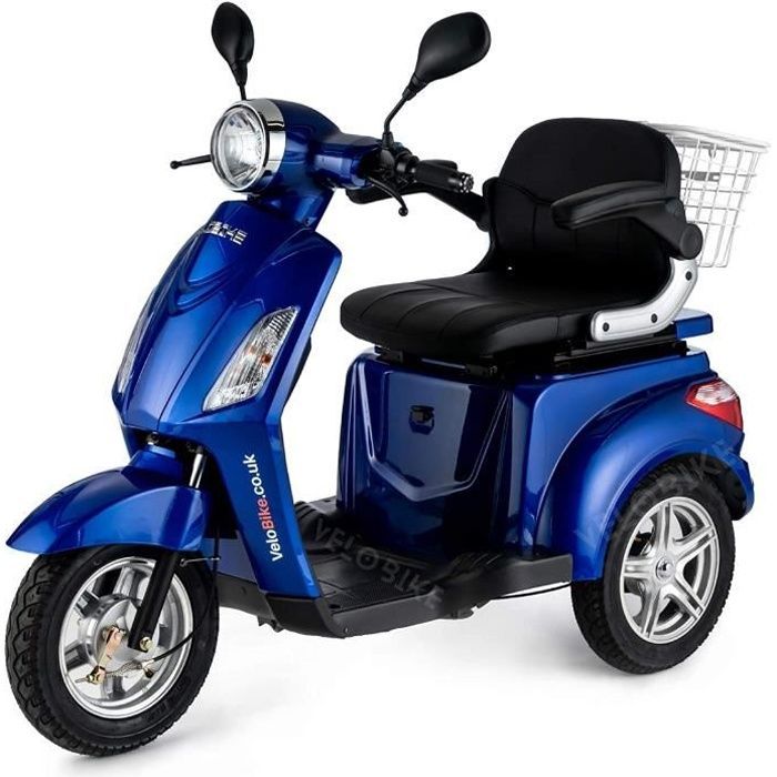 VELECO ZT15 Tricycle électrique Mobilité/Loisirs Scooter Senior Handicapé Affichage numérique Panier (Bleu)