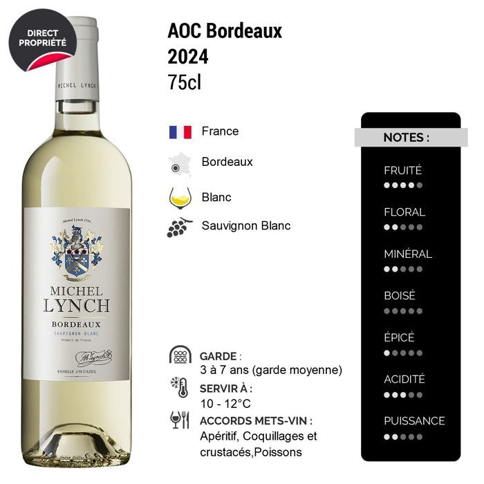 Michel Lynch Bordeaux 2024 - Vino blanco de Burdeos (6 x 75 cl) HVE