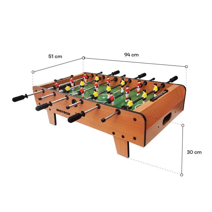 Mesa de pebolim Mini METEOR - Compacta e resistente - Pegas ergonômicas - 80 x 48 cm - Amarela/Vermelha