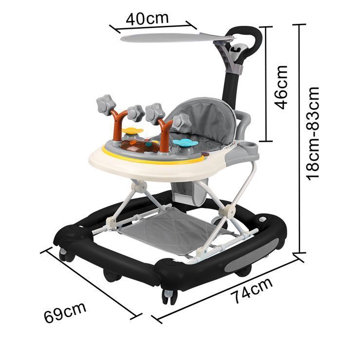 Andador 4 en 1 para bebés - MIPAN - Con luces y música + Set de juego - Andador para bebés niñas/niños - Negro