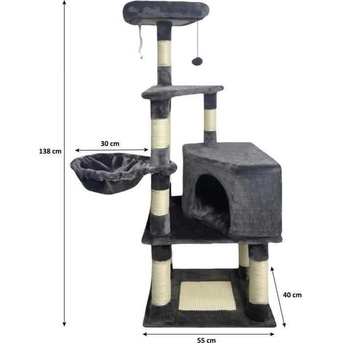 SWIFTY Krabpaal - 55 x 40 x 138 cm - Donkergrijs - 3 platforms, 1 zitplaats, 1 schuilplaats, krabpalen