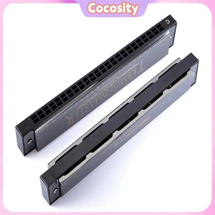 Armónica Cocosity de 24 agujeros, elegante armónica de trémolo negra, órgano de boca en tono C para intérpretes, piezas musicales, negra