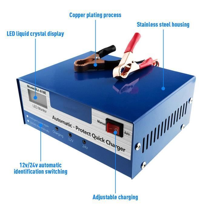 Chargeur de Batterie de Voiture - ONEVER - 12V/24V - Intelligent - 10A - Universel