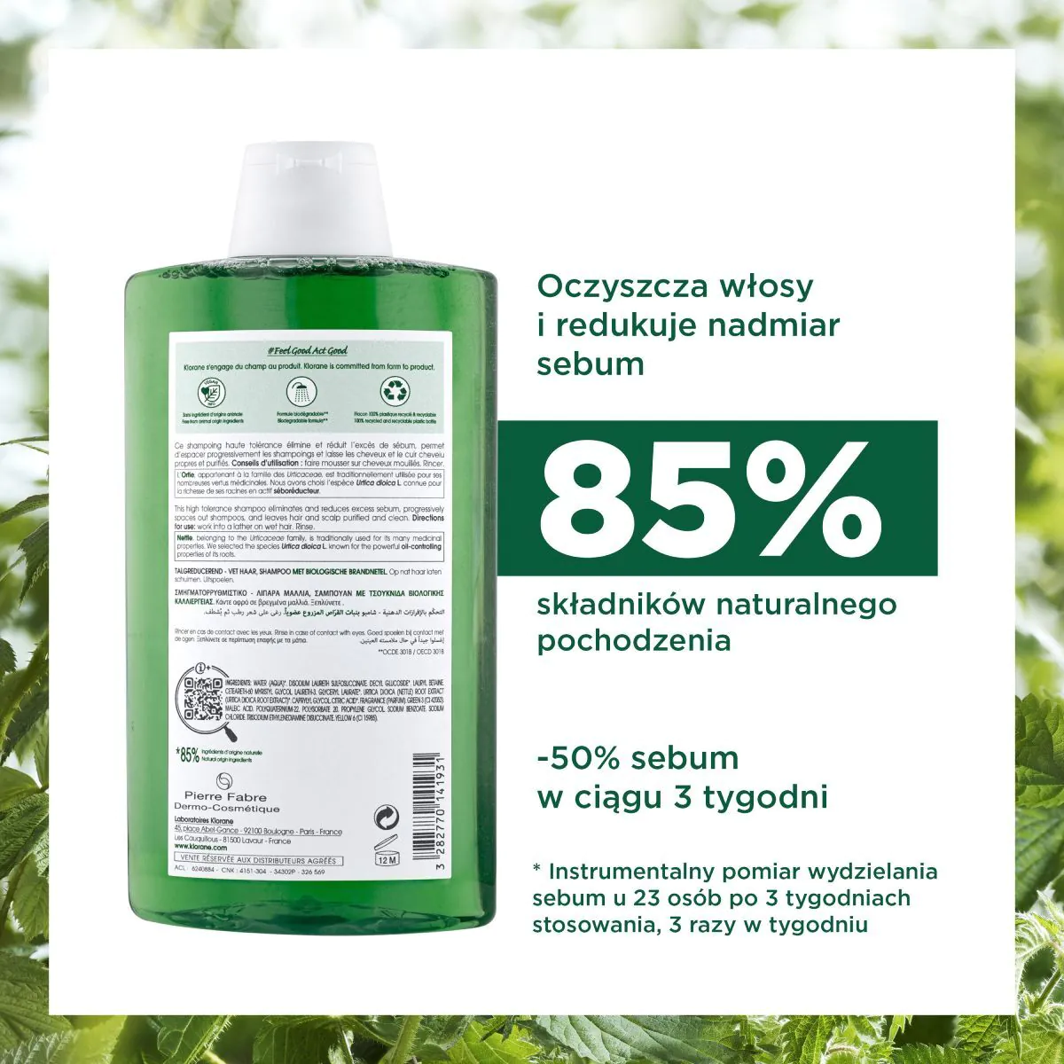 Klorane Szampon na bazie wyciągu z pokrzywy, 400 ml