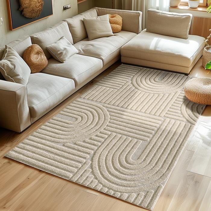 Tapis pour salon - SIMPEX - Style scandinave - Design 3D - Doux et moelleux - Taille 60 x 110 cm - Couleur beige