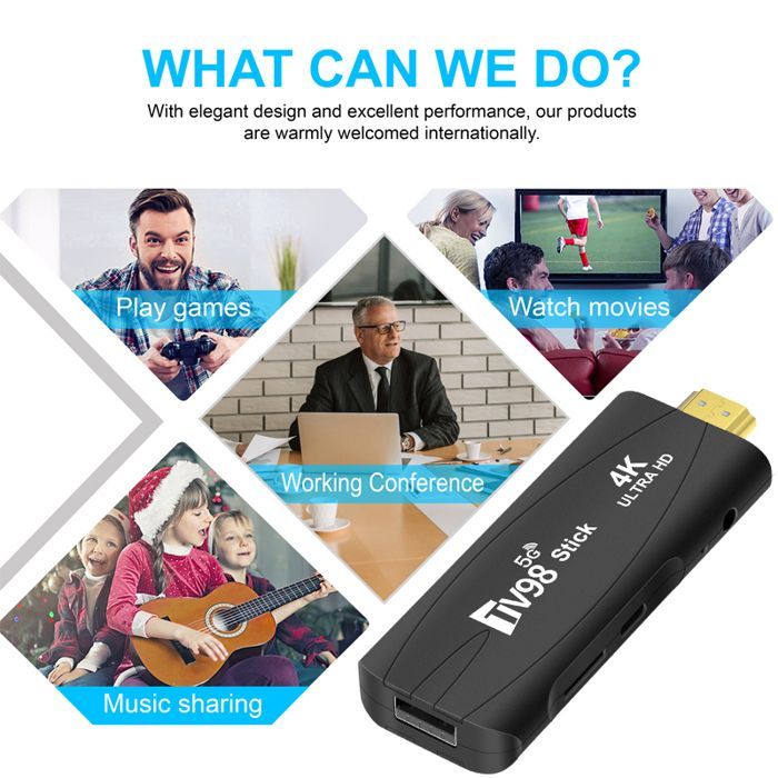1+8G Multimedia 5G WIFI HD TV Stick con telecomando, Dual Band Android TV Box TV98