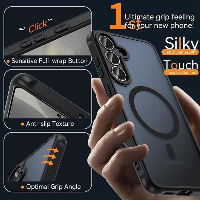 Custodia BOOLING per Samsung Galaxy S25 - Protezione in silicone - 2 pellicole protettive in vetro temperato - Antiurto, nera