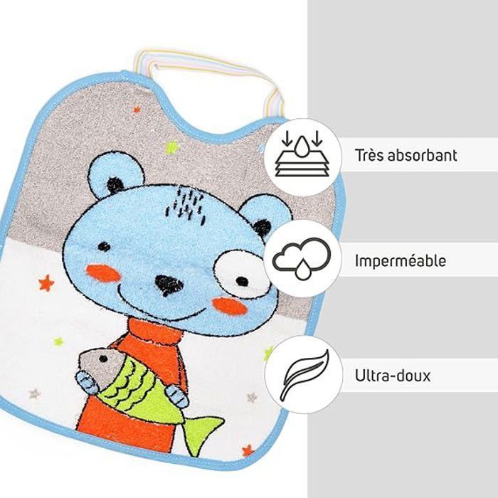 TI-TIN | Lot de 4 bavoirs imperméables pour bébé | Doublure en vinyle | Fermeture élastique