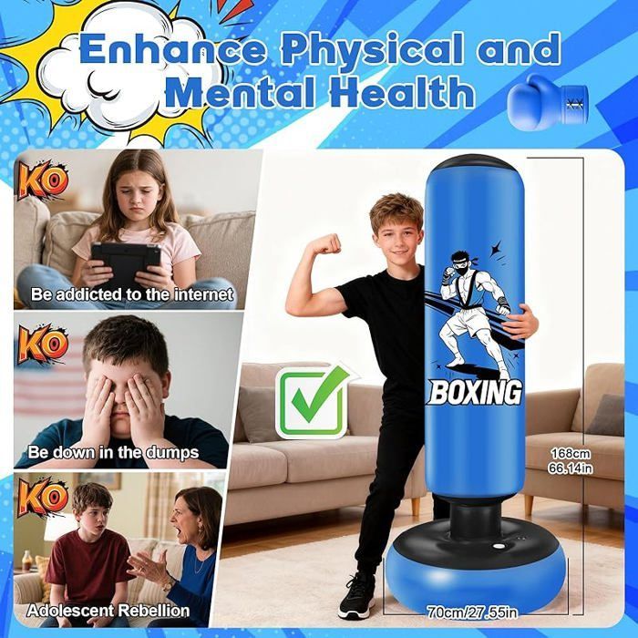 Sacco da boxe gonfiabile per bambini da 168 cm con guantoni da boxe - Regalo perfetto per bambini e bambine