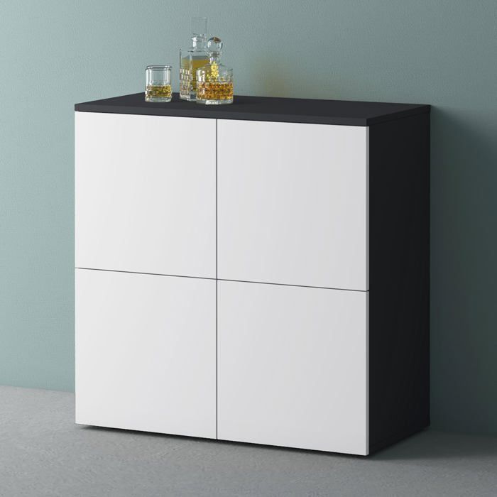 Armário Mai & Mai com 4 portas e 4 compartimentos, preto fosco e cinza + branco fosco, 76x36,4x74 cm, SR04
