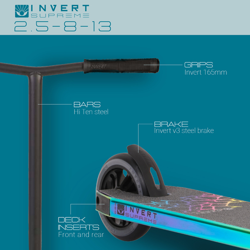  Patinete Invert Supreme Intermediário para Manobras, para Crianças de 8 a 13 Anos