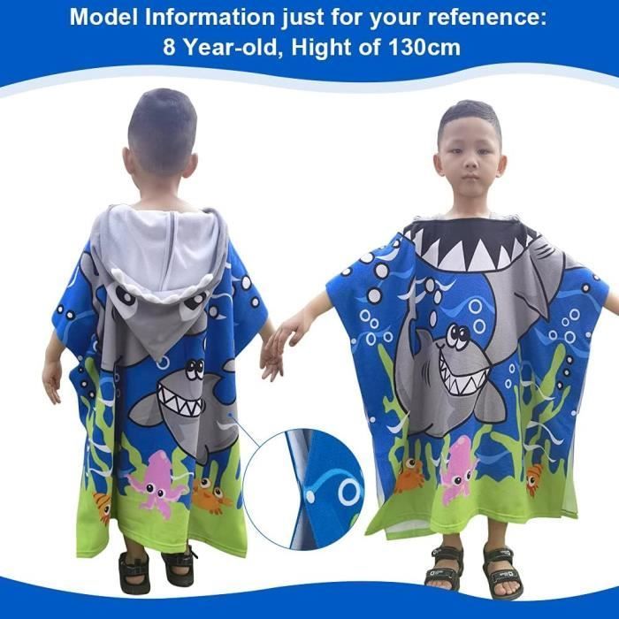 Serviette de Bain Enfant - AQSACOKIYA - Requin 75 x 150 cm - Serviette de Plage et de Piscine,Poncho Garçons,Microfibre