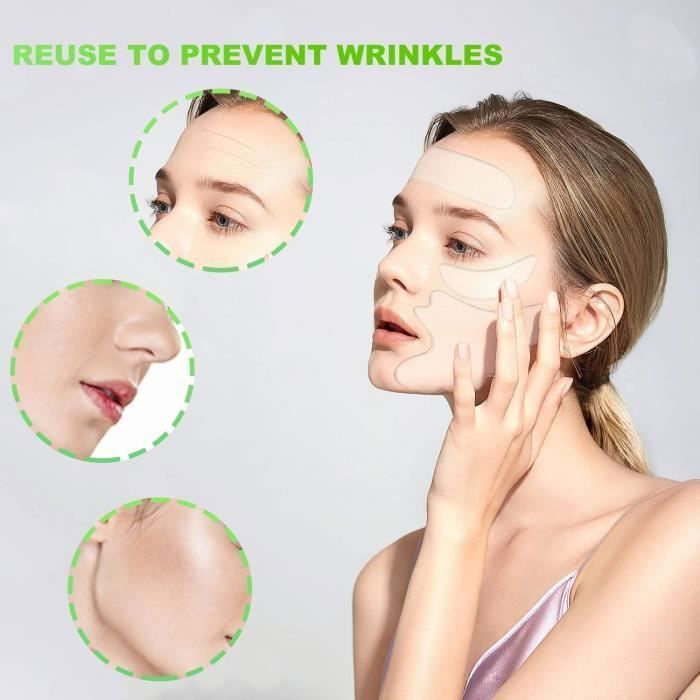 11PCS Coussinets Anti-rides en Silicone,Patchs Réutilisables anti rides Pour le Visage et le Front, Pour Front, Yeux, Joues