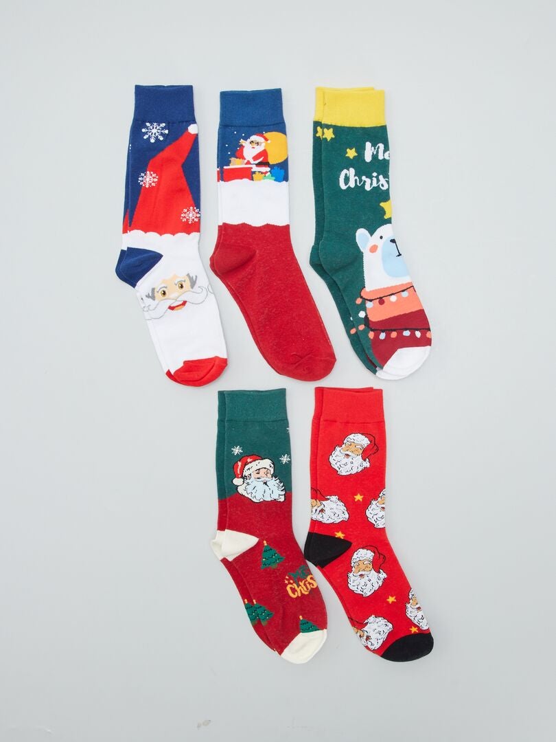 Set van 5 paar 'kerst'-sokken - WIT