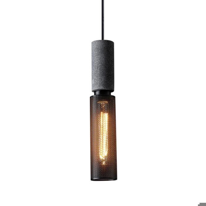 WOTTES Lustre Industriel Rétro En Maille Avec Abat-Jour En Fer Noir, Simple Moderne Nordique Suspension En Ciment, 6.5*35cm, 1pcs