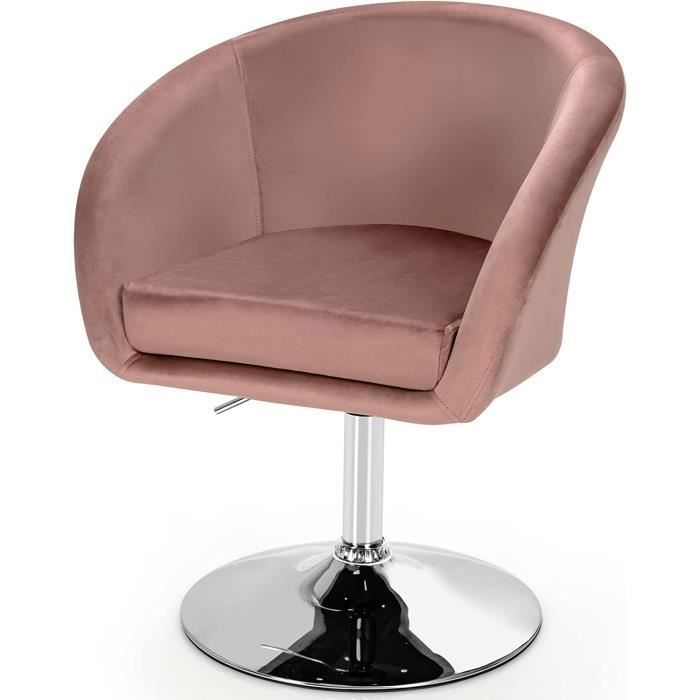 Sillón de tocador GOPLUS de terciopelo - Altura del asiento ajustable de 47 a 60 cm - Giro de 360° - Capacidad de carga de 120 kg - Rosa
