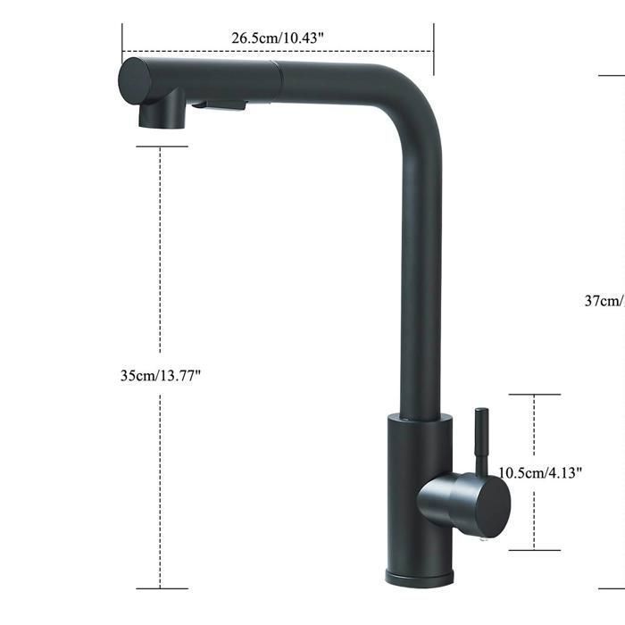 Torneira Misturadora de Cozinha Extensível Preta - Cabeça de Pulverização Retrátil com 2 Modos de Jato, Giro de 360°, Água Quente e Fria