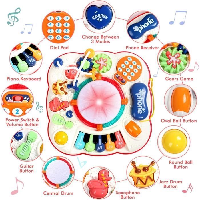 Juguete - MARSEE - Mesa de actividades para bebés 6 en 1 - Rojo - Luces y música - Pilas incluidas