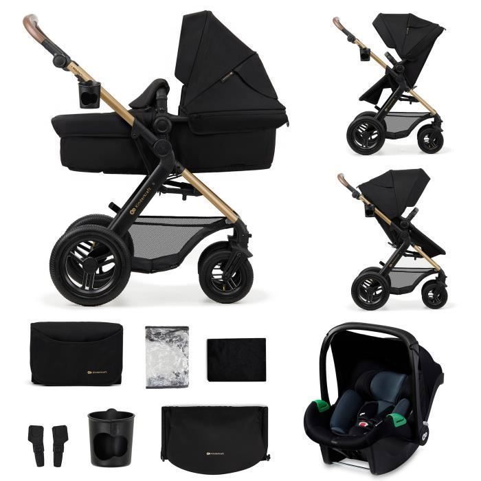 Kinderkraft MOOV2 AIR 3-in-1 Travel System, Suitable from Birth to 27 kg, Includes Mink PRO I-Size Car Seat, Black