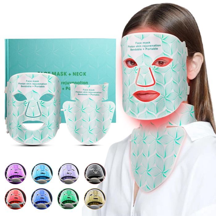 LED-gezichtsmasker, 8 kleuren, met rood neklicht, nabij-infraroodtherapie, schoonheidsmasker, verstevigende bruine set met