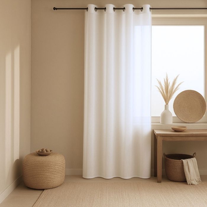 Cortina transparente con efecto lino fluido, blanca, 290x240 cm.