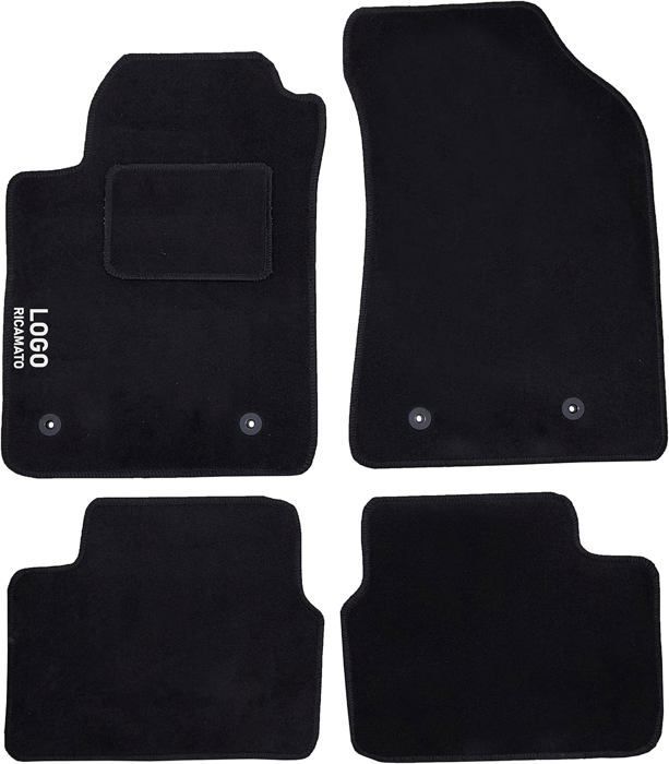 Rebeca Shop - Automatten, zwart tapijt, voor en achter, geborduurd logo, 4 bevestigingsclips, compatibel met Delta