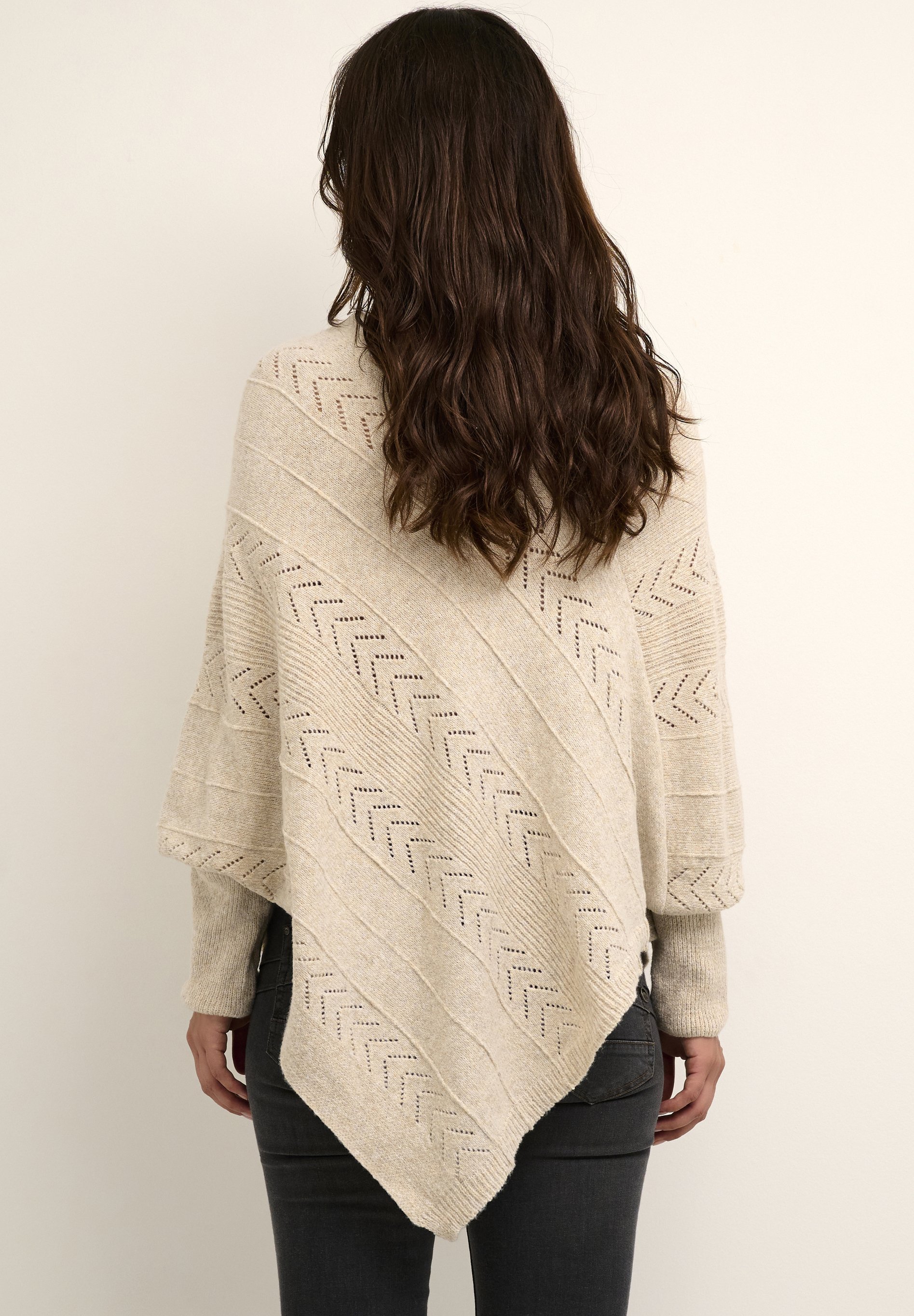 Kremowy HOLIDAY PONCHO - Sweter - melanż owsiany