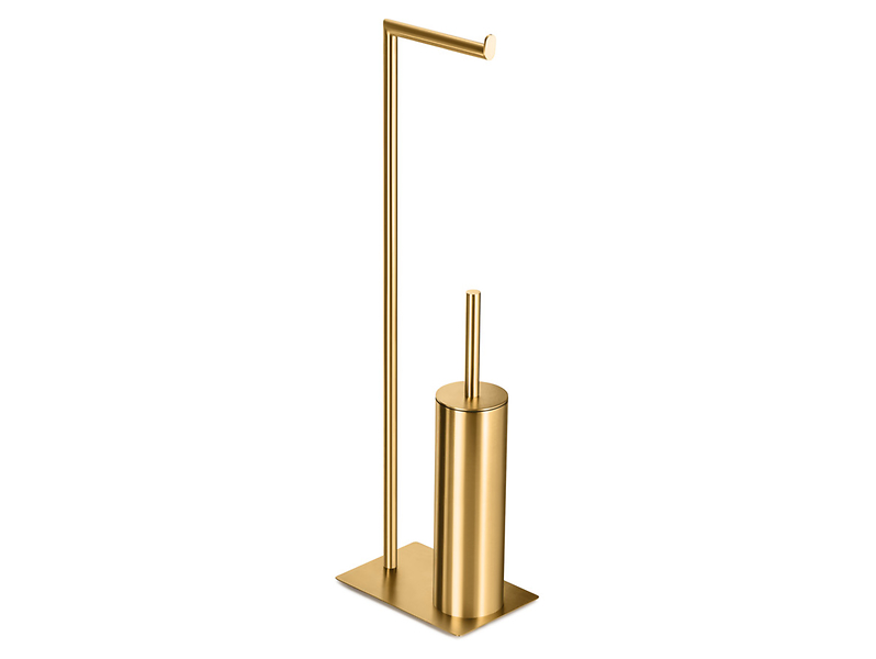 Szczotka do WC stalowa ze stojakiem na papier toaletowy 65 cm złota