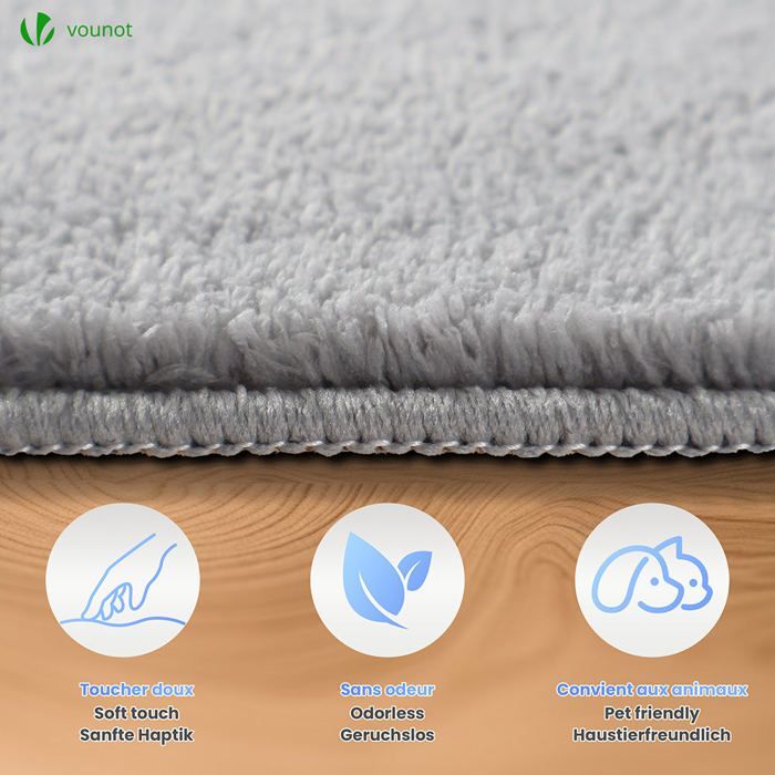 Alfombra VOUNOT® suave, de pelo corto y antideslizante para salón, 160x230 cm, gris liso.