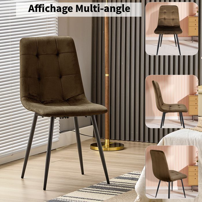 WAFTING Lot de 4 Chaises de Salle à Manger, Chaise de Cuisine en Velours et Pieds en Métal - Marron