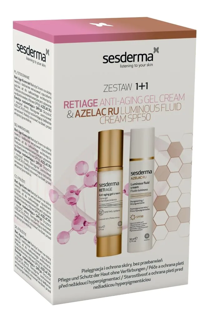 Sesderma Zestaw (Retiage Krem-żel+ Azelac Ru Emulsja rozświetlająca SPF50 )