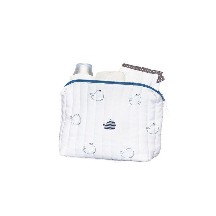Neceser - Sauthon - Ballena Azul - Algodón orgánico - Repelente al agua - 22x14x11 cm