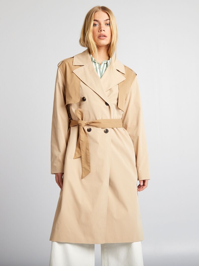 Lange, zwierige trenchcoat - BEIGE