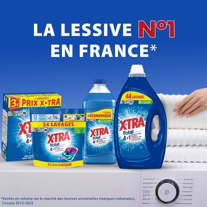 Detersivo liquido per bucato - XTRA - Totale 4 più 1 - 27 lavaggi - Freschezza a lunga durata