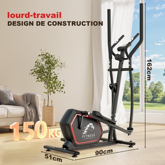 Elliptical Trainer - DSKEUZEEW - 10 kg - 16 Levels of Magnetic Resistance - LCD Screen - Black/Red