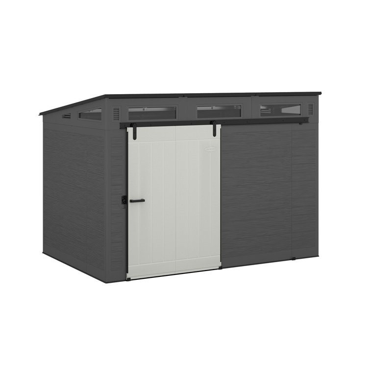 Casinha de armazenamento Suncast Modernist com porta de celeiro, 3,29 m de largura x 2,22 m de profundidade, em resina.