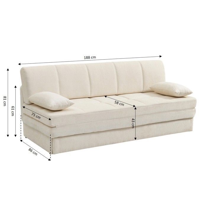 Sofá convertible de 3 plazas LUMA en tejido de chenilla beige.