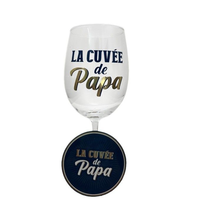 Set de regalo vintage de papá: copa de vino y posavasos
