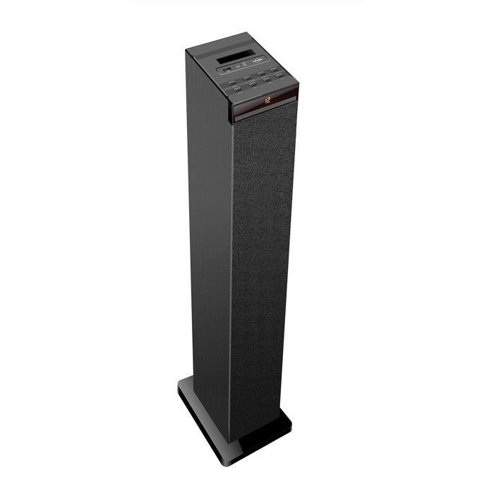 Schwarzer Turmlautsprecher mit CD-Player, Bluetooth, FM-Radio und USB-Anschluss, 60 W + Fernbedienung, 32-GB-USB-Stick im Lieferumfang enthalten