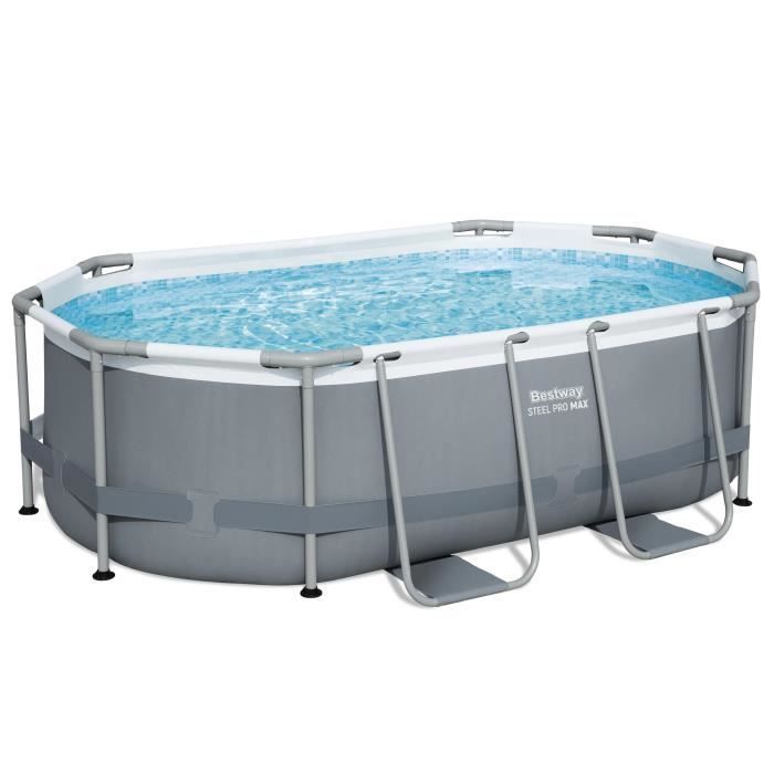 Kit para Piscina Tubular Acima do Solo BESTWAY - Steel Pro MAX™ - 305 x 200 x 84 cm - Oval + Aspirador Elétrico Aquascan